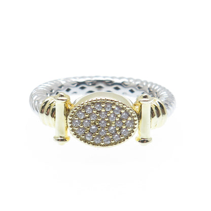 DSMK 925 Sterling Silver 2-Tone Round-Cut Shaped C Z Twisted Ring Size 7.25