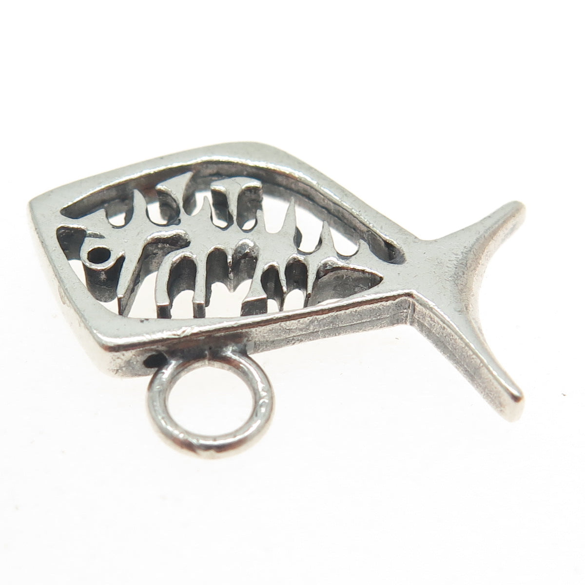 925 Sterling Silver Vintage Fish Bones Minimalist Charm Pendant