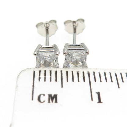 925 Sterling Silver Princess-Cut C Z Stud Earrings