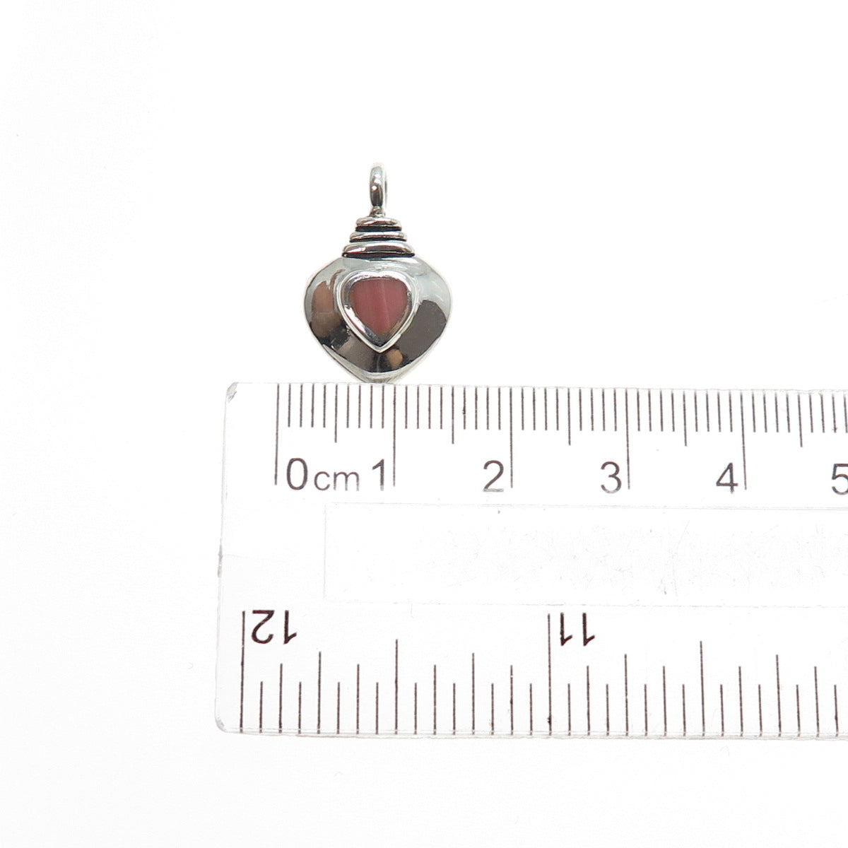 925 Sterling Silver Vintage Real Rhodochrosite Heart Mini Charm Pendant