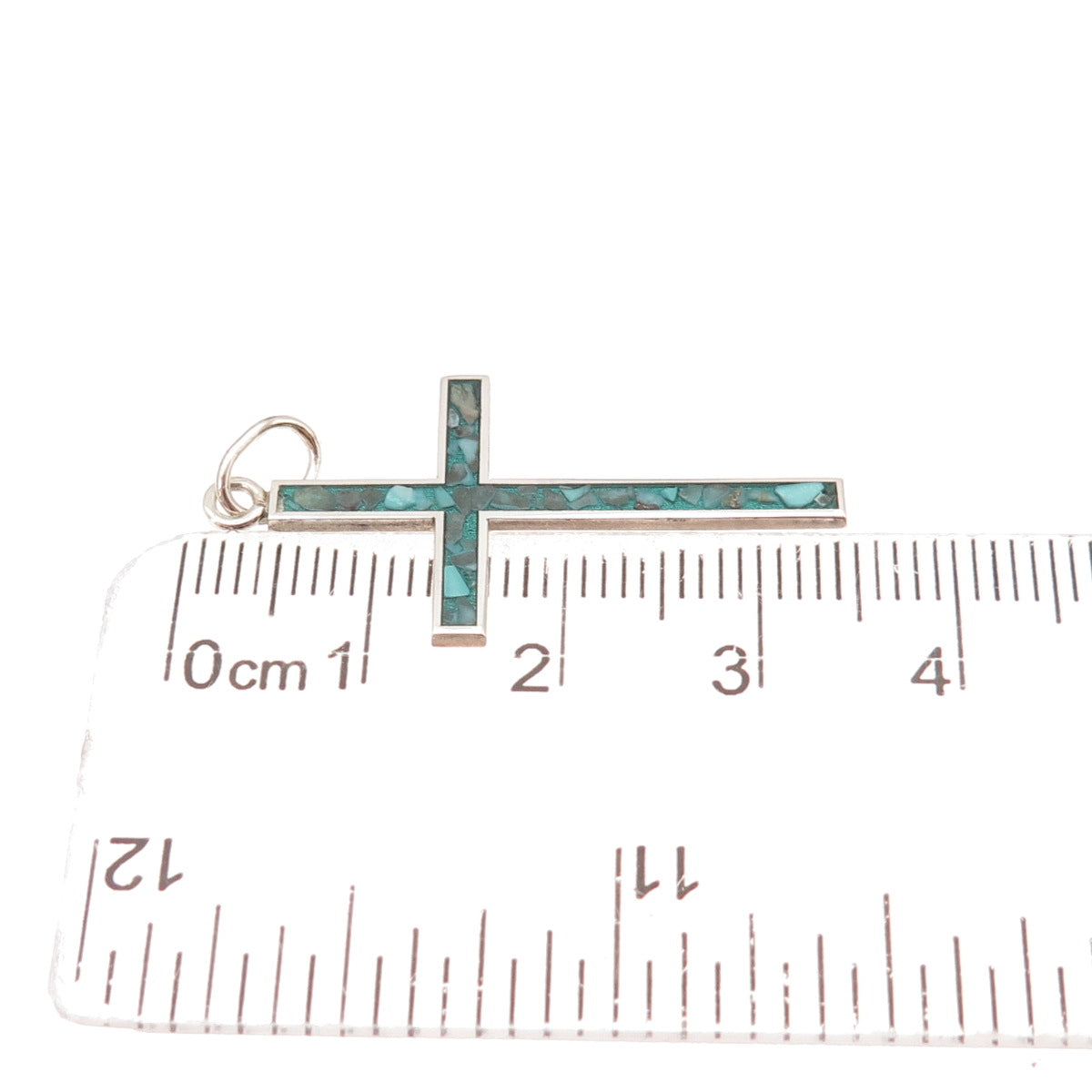 925 Sterling Silver Vintage Real Turquoise Inlay Cross Charm Pendant