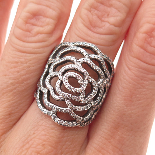Pandora 925 Sterling Silver C Z Shimmering Rose Ring Size 6