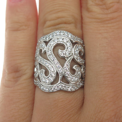 925 Sterling Silver Round-Cut C Z Ornate Sparkle Ring Size 6