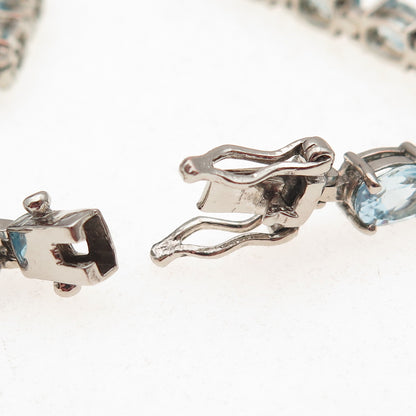 925 Sterling Silver Vintage Real Oval-Cut Blue Topaz Oxidized Bracelet 7.25"