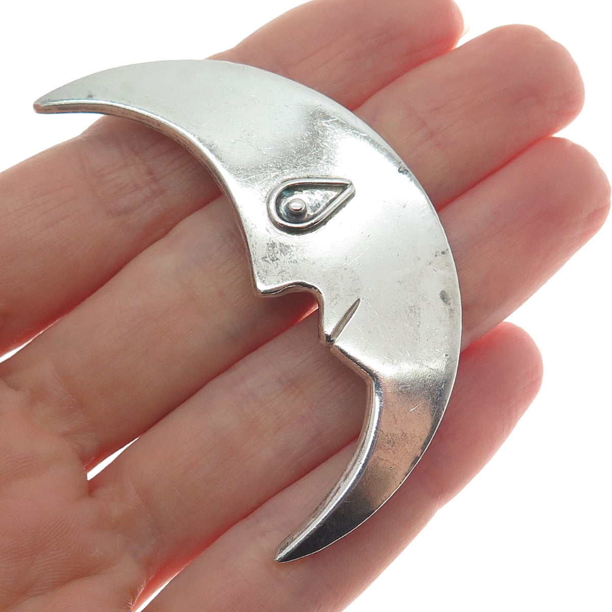 925 Sterling Silver Vintage Mexico Man in The Moon Crescent Pin Brooch