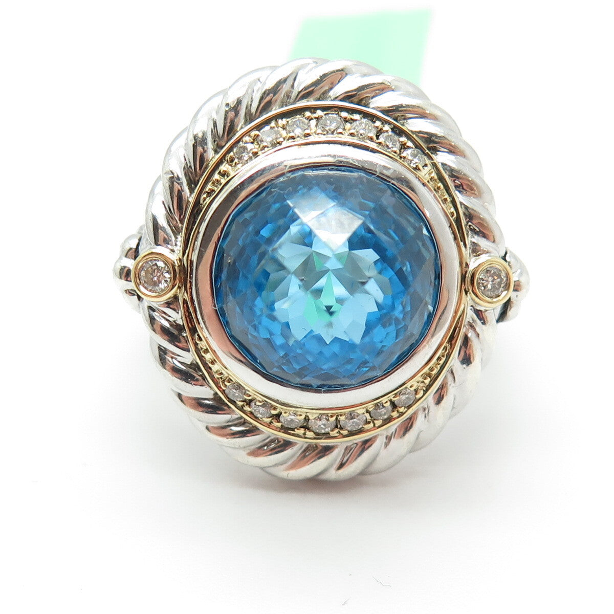 DANWAK 18K Gold Sterling 16 Diamond 0.20ct & Blue Topaz 10.09ct Ring Size 7