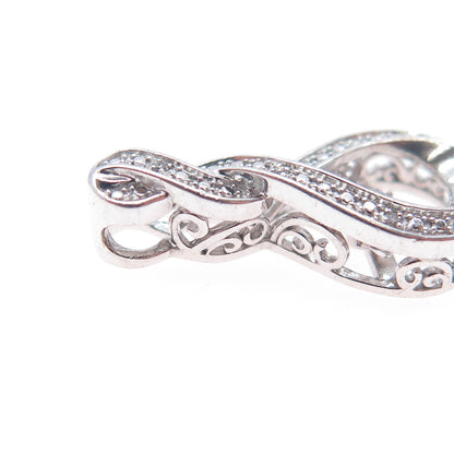 925 Sterling Silver Real Round-Cut Diamond Twisted Slide Mini Charm Pendant