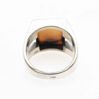 925 Sterling Silver Vintage Real Agate Modernist Ring Size 7