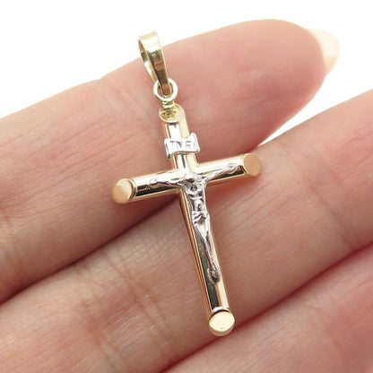 14K Yellow & White Gold Crucifix Cross Religious Charm Pendant