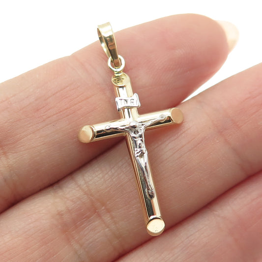 14K Yellow & White Gold Crucifix Cross Religious Charm Pendant