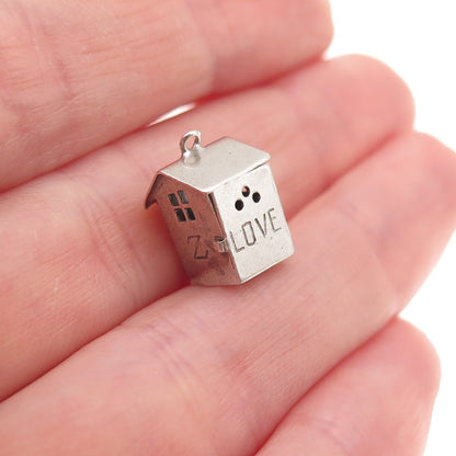 925 Sterling Silver Antique Art Deco Engraved Outhouse 3D Open Charm Pendant