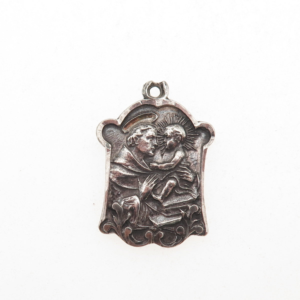 925 Sterling Silver Antique Art Deco Saint Anthony Oxidized Charm Pendant