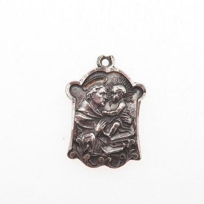925 Sterling Silver Antique Art Deco Saint Anthony Oxidized Charm Pendant