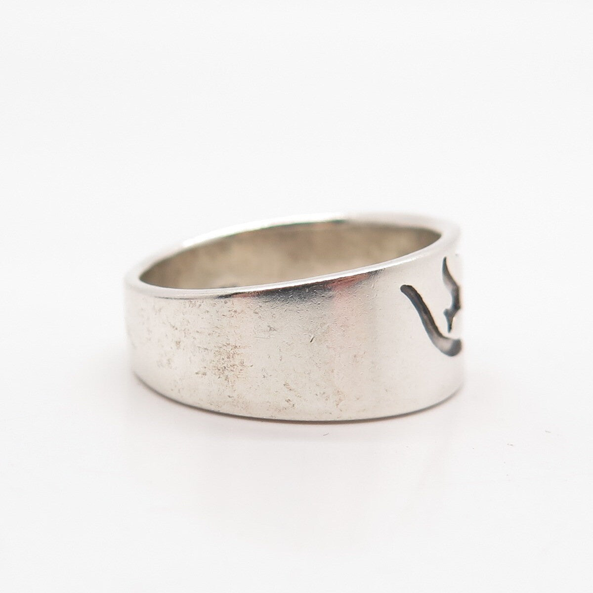 925 Sterling Silver Vintage Carved Abstract Band Ring Size 8.25