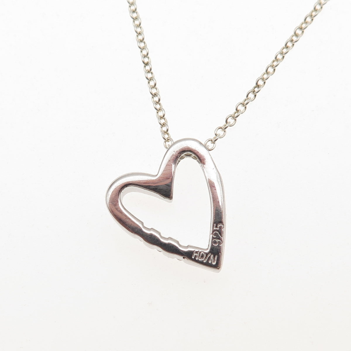 925 Sterling Silver Real Round-Cut Diamond Heart Cable Chain Necklace 18"