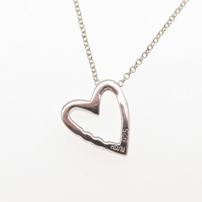 925 Sterling Silver Real Round-Cut Diamond Heart Cable Chain Necklace 18"