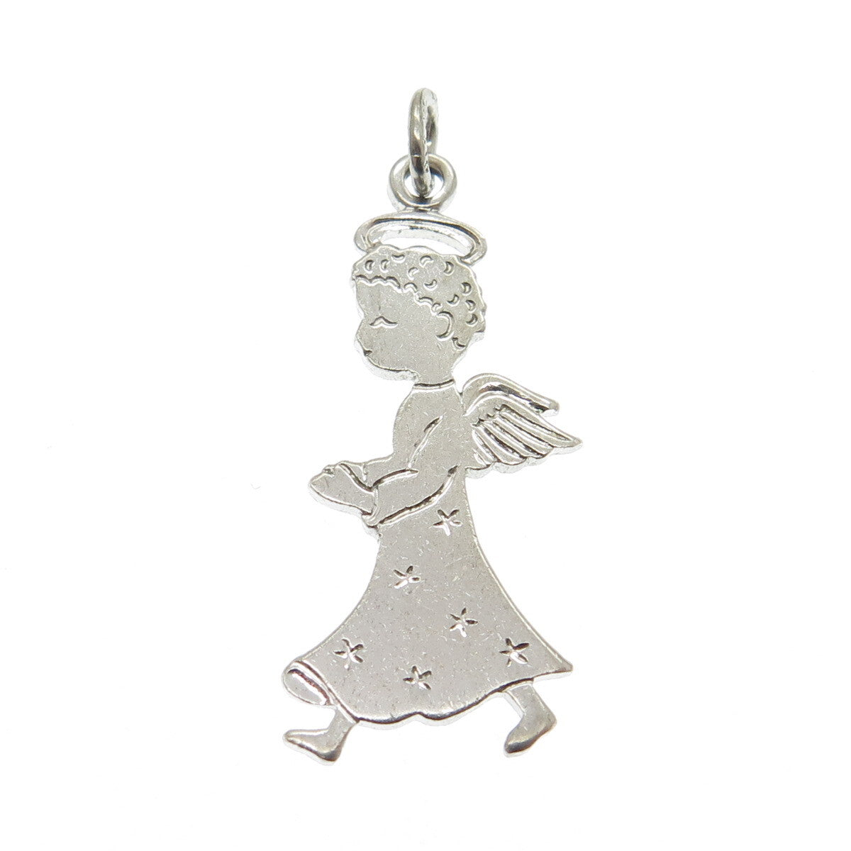 925 Sterling Silver Antique Art Deco Christmas Angel Minimalist Charm Pendant