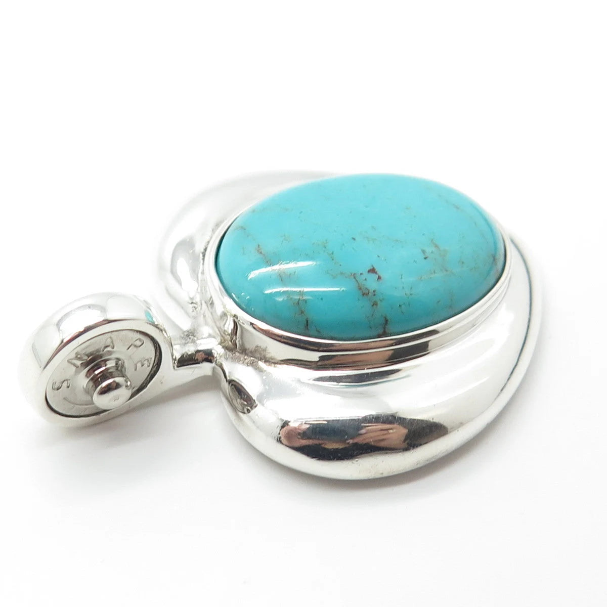925 Sterling Silver Vintage J. Esposito Real Turquoise Gemstone Heart Pendant