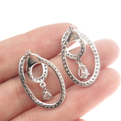 925 Sterling Silver Round & Pear-Cut C Z Twisted Earrings