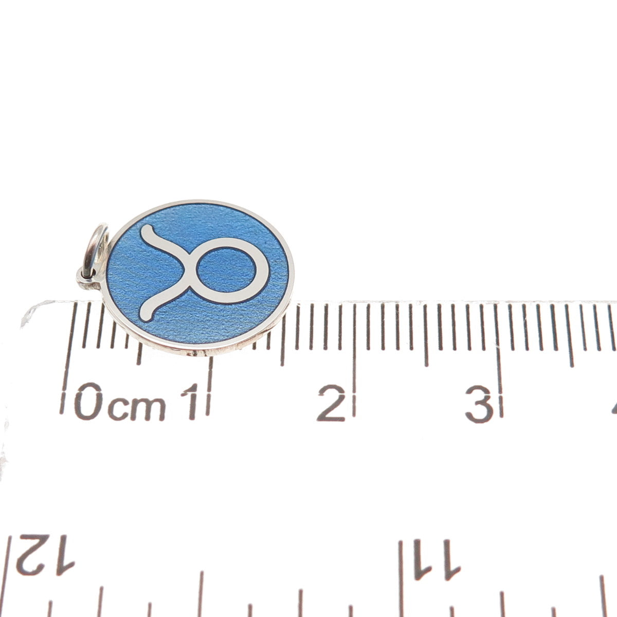 925 Sterling Silver Blue Enamel Taurus Zodiac Round Tag Mini Charm Pendant