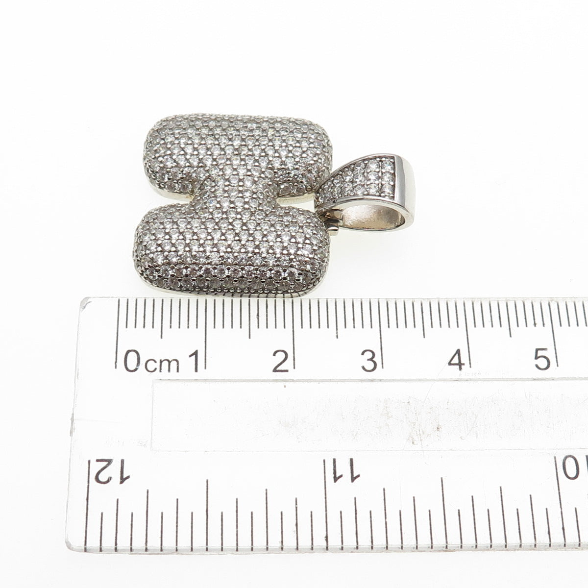 925 Sterling Silver Round-Cut C Z Letter H Initial Pendant