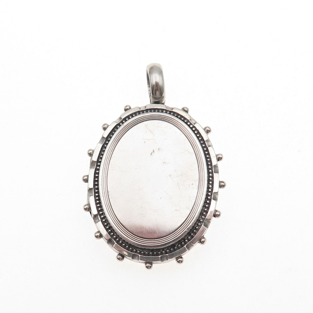 925 Sterling Silver Antique Victorian Oval Beaded Oxidized Locket Pendant