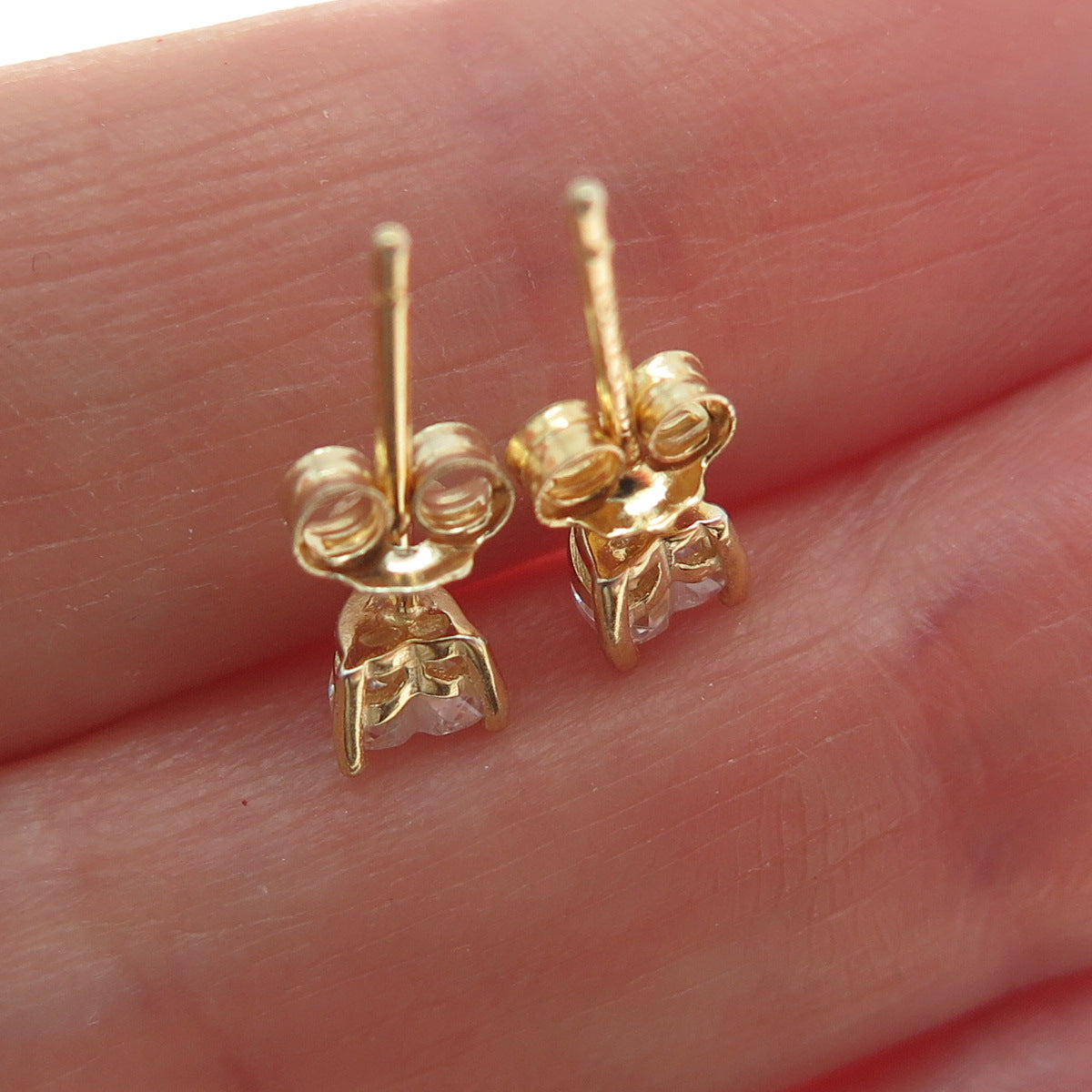 925 Sterling Silver Gold Plated Heart-Cut C Z Stud Earrings