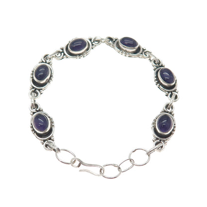 925 Sterling Silver Vintage Real Cabochon Amethyst Bracelet 6.5-7.5"