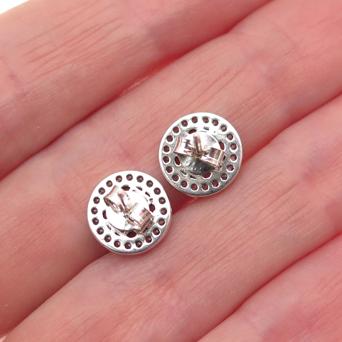 925 Sterling Silver Round-Cut C Z Mercedes-Benz Stud Earrings
