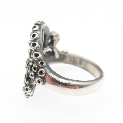 925 Sterling Silver Vintage Real Sapphire Octopus Oxidized Ring Size 8.25