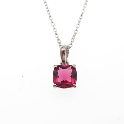 925 Sterling Silver Cushion-Cut Purple C Z Cable Chain Necklace 18"