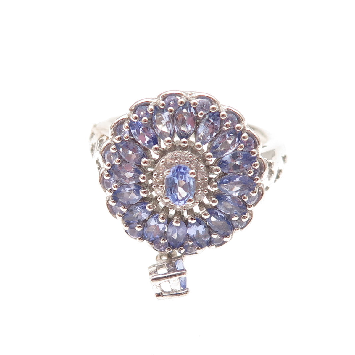 Chuck Clemency 925 Sterling Silver Real Tanzanite & White Topaz Ring Size 8.25