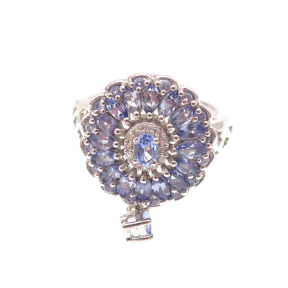 Chuck Clemency 925 Sterling Silver Real Tanzanite & White Topaz Ring Size 8.25