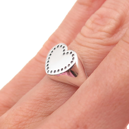 Pandora 925 Sterling Silver Round-Cut C Z Heart Signet Ring Size 6
