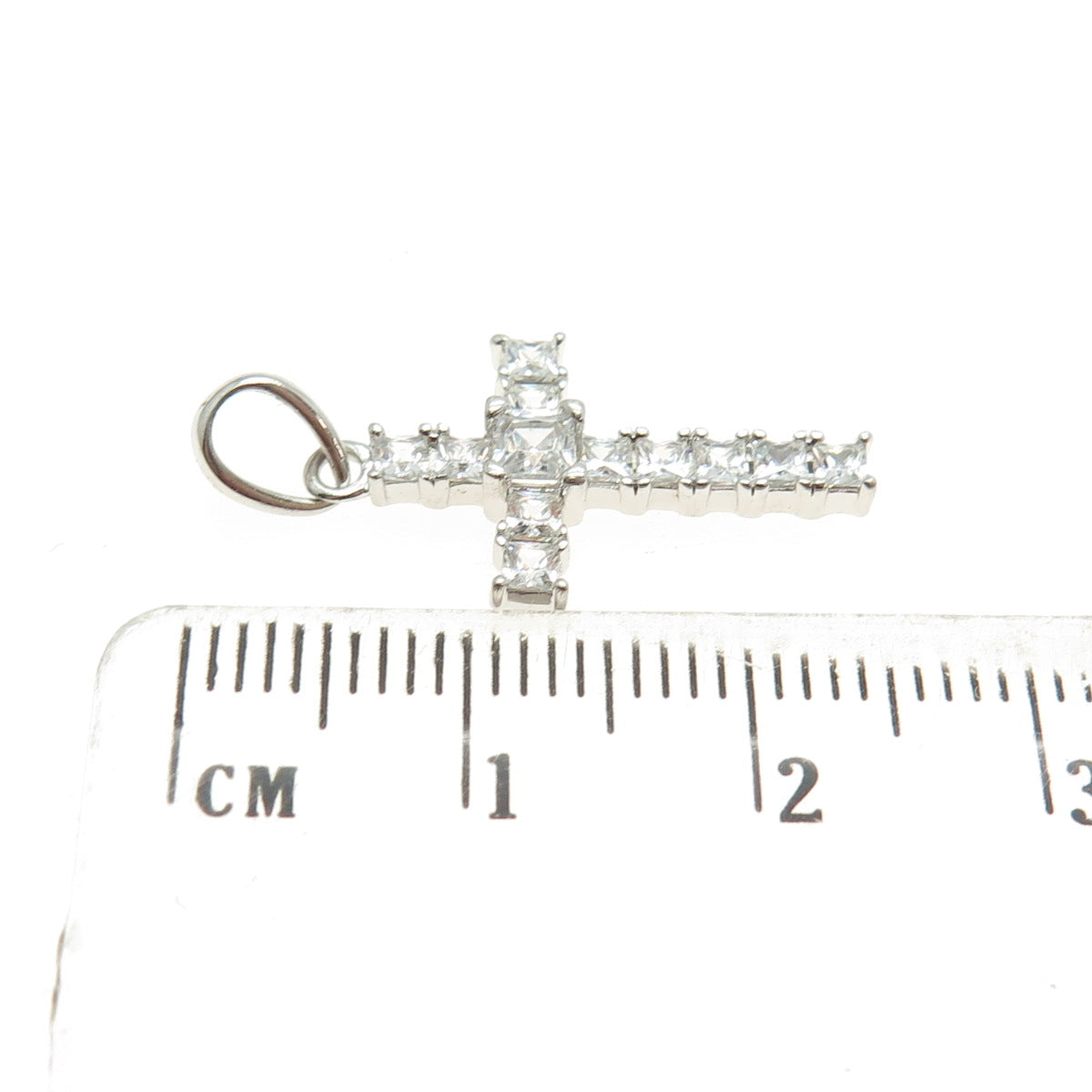 FD 925 Sterling Silver Princess-Cut Shaped C Z Cross Pendant