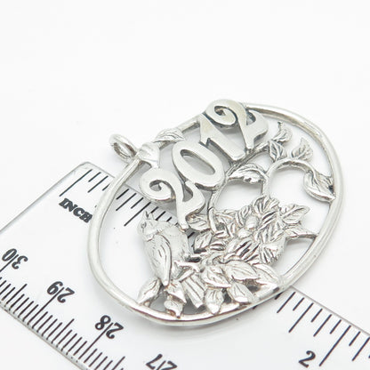 925 Sterling Silver Vintage "2012" Bird Leaf Christmas Tree Ornament