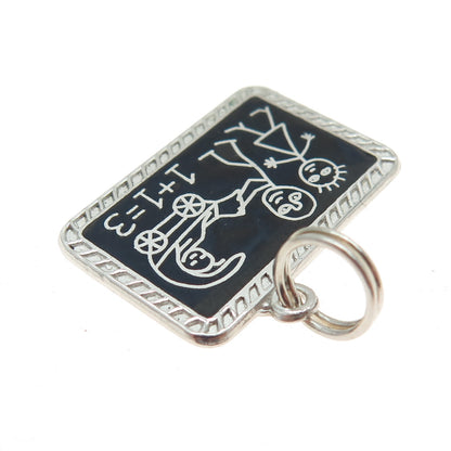 925 Sterling Silver Vintage Enamel Classroom Blackboard Family Sketch Pendant