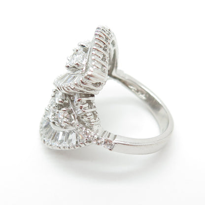 FUZION 925 Sterling Silver Multi-Cut C Z Floral Leaf Overlap Ring Size 7