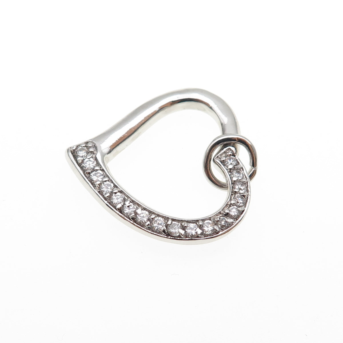 925 Sterling Silver Round-Cut C Z Heart Charm Pendant
