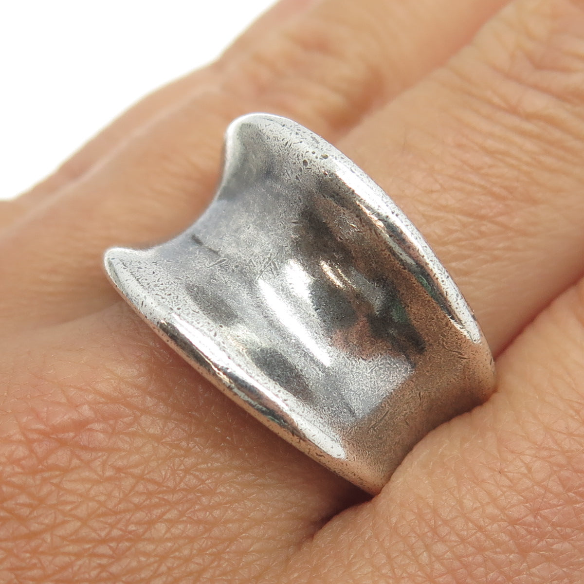 925 Sterling Silver Vintage Modernist Oxidized Ring Size 10.25