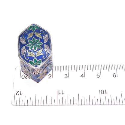 925 Sterling Silver Vintage Enamel Flower Pill / Snuff Box