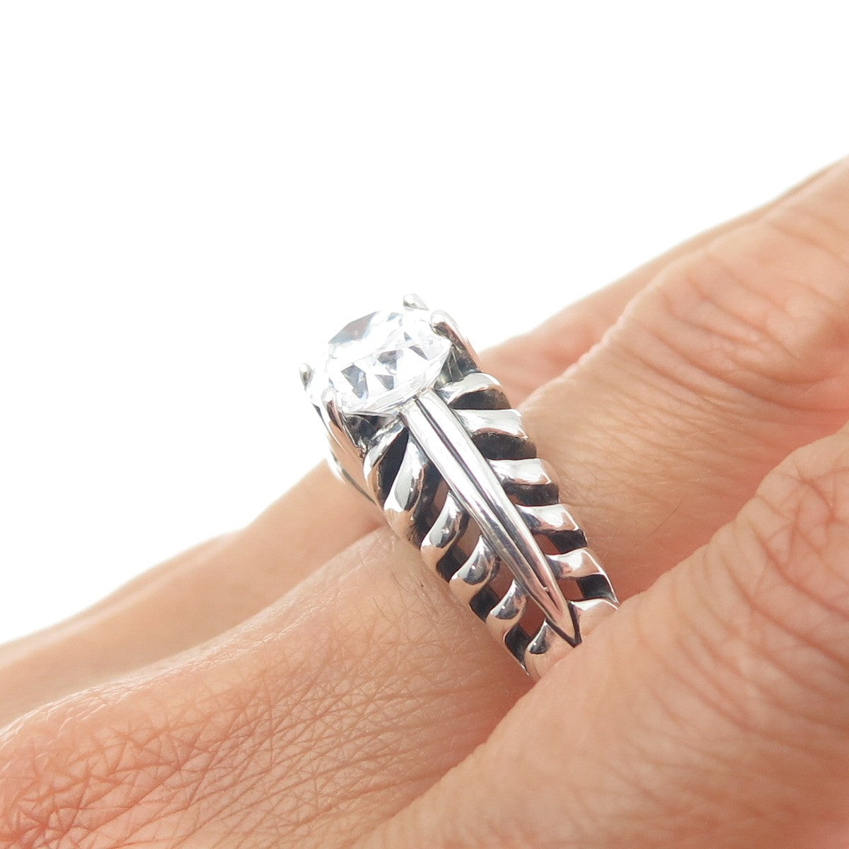 KABANA Sterling Silver Vintage Oval-Cut C Z Modernist Oxidized Ring Size 10.25