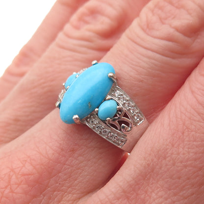 Chuck Clemency 925 Sterling Silver Real Turquoise & White Topaz Ring Size 8