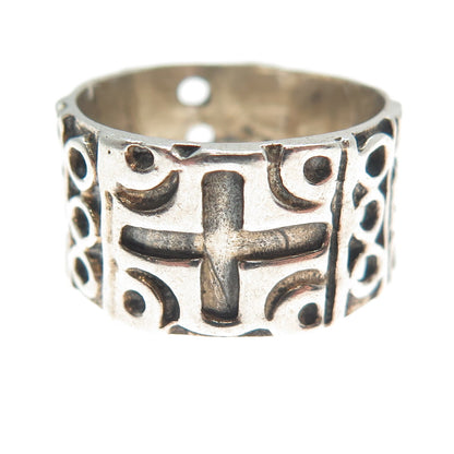 CELLINI 925 Sterling Silver Vintage Cross Oxidized Band Ring Size 8