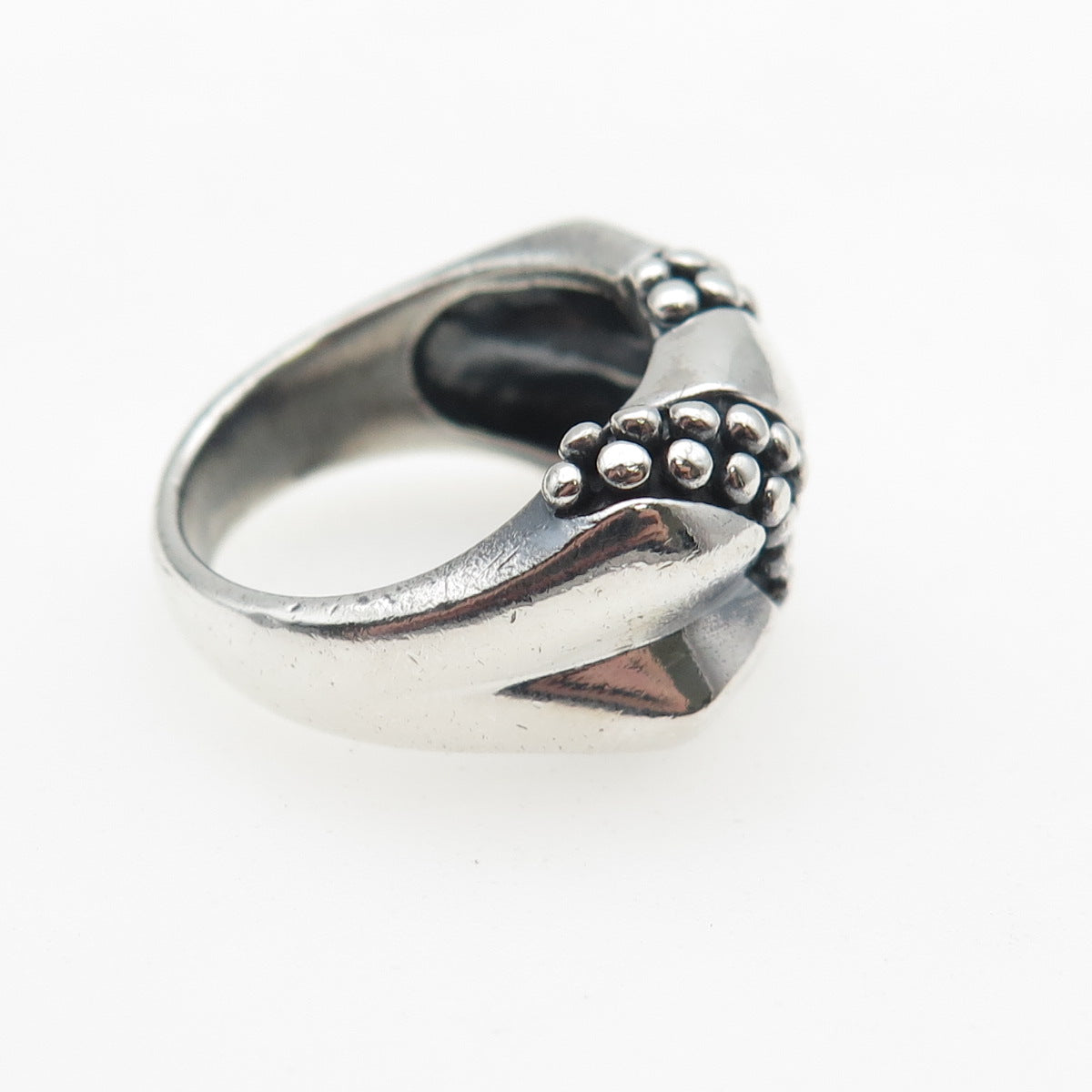 KEN CRAFTS 925 Sterling Silver Vintage Modernist Dotted Oxidized Ring Size 6