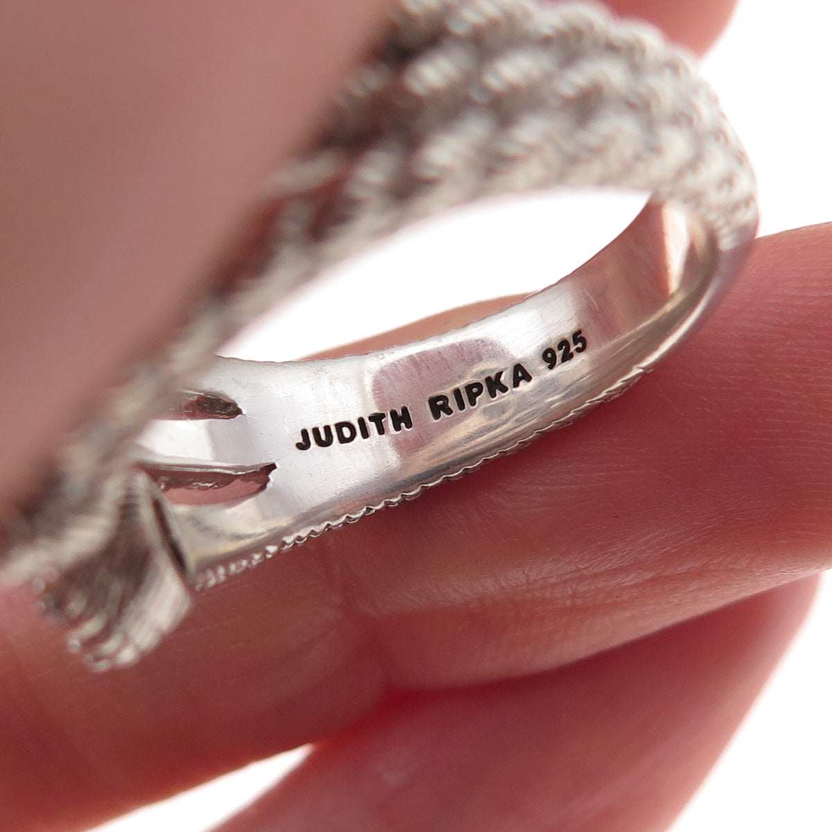 Judith Ripka 925 Sterling Silver C Z Heart 3-Row Adjustable Ring Size 7.75