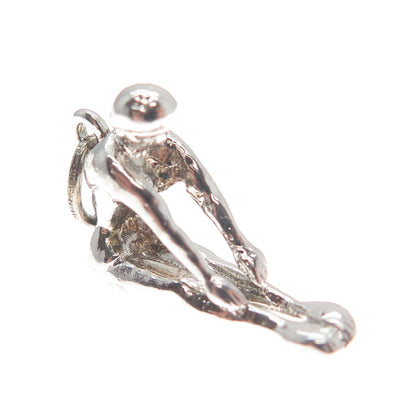 SPENCER 925 Sterling Silver Antique Art Deco Diver Minimalist 3D Charm Pendant
