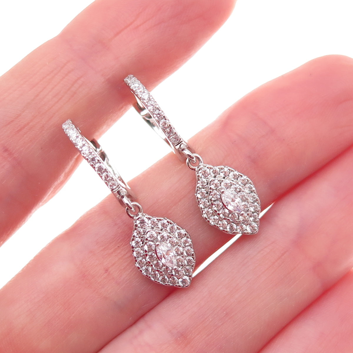 Dee Berkle 925 Sterling Silver Marquise & Round-Cut C Z Dangle Earrings