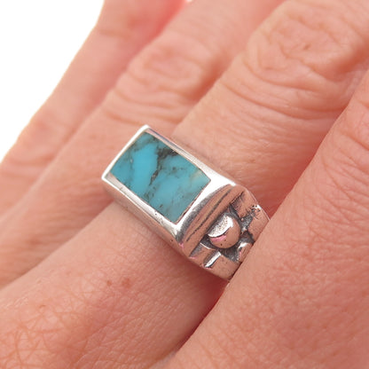 Old Pawn Sterling Silver Vintage Southwestern Turquoise Tribal Ring Size 8.75