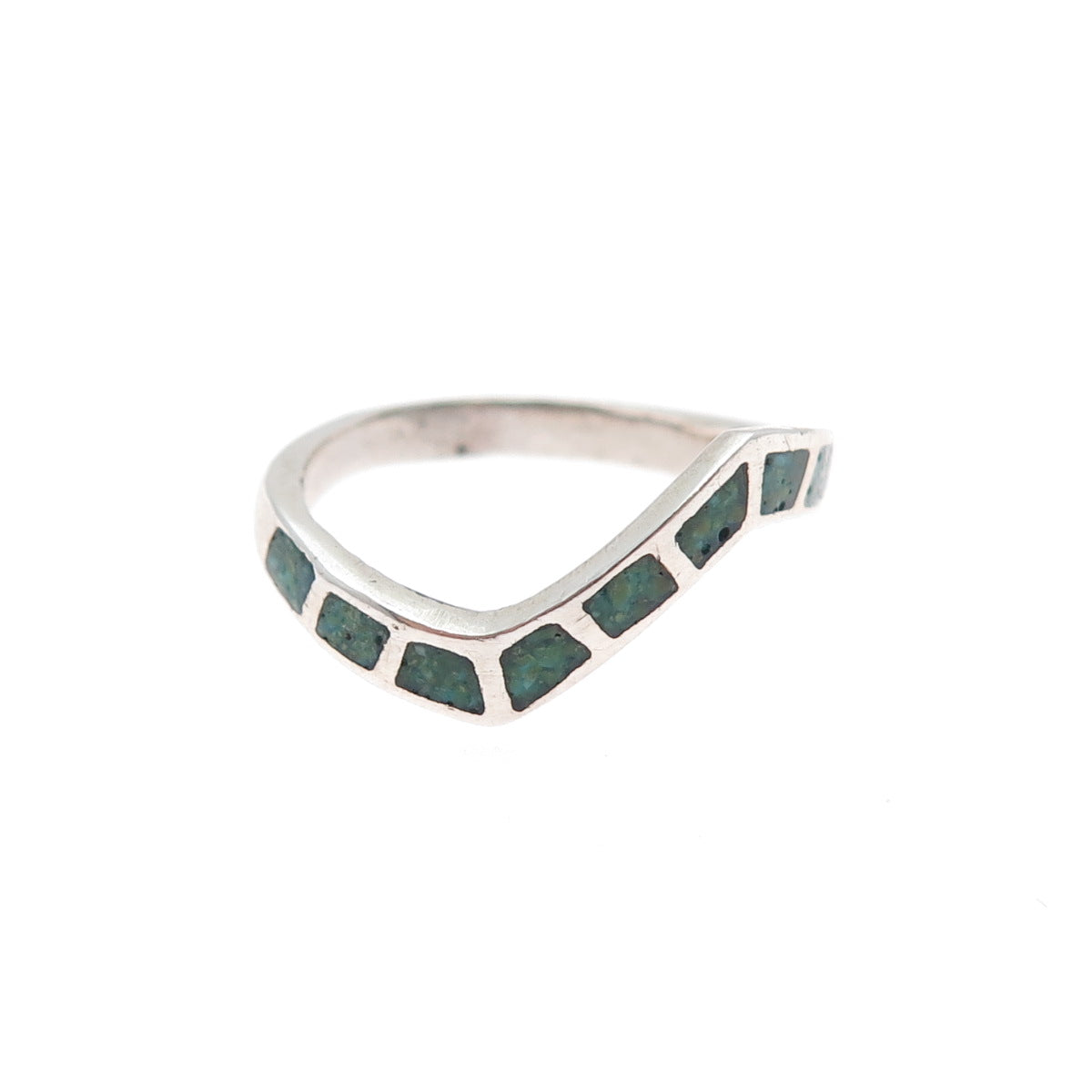 Old Pawn 925 Sterling Silver Vintage Southwestern Turquoise Inlay Ring Size 6.25